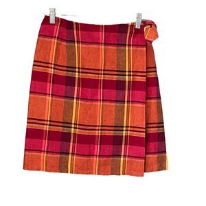 Talbots Plaid Wrap Skirt Linen Cotton Blend Petite 6p Academia Preppy Y2K
